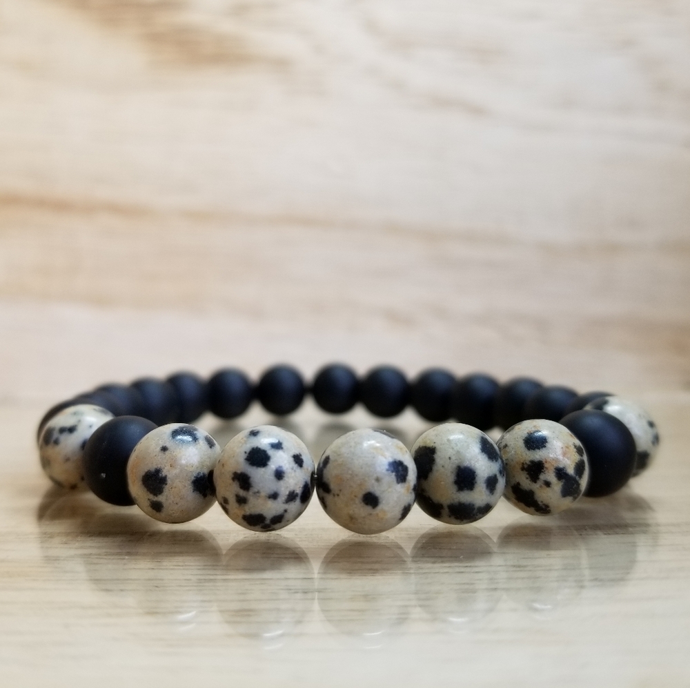 Dalmatian Jasper & Black Onyx Stretch Bracelet